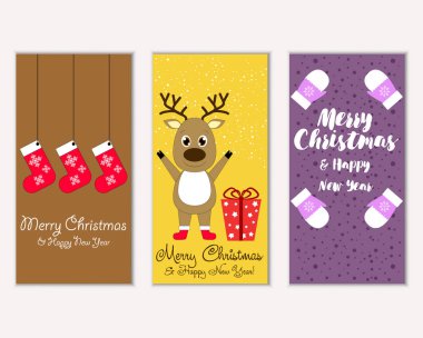 mutlu Noeller ve mutlu yeni yıl tebrik kartları vektör çizim       