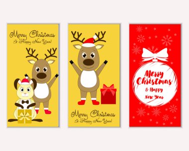 mutlu Noeller ve mutlu yeni yıl tebrik kartları vektör çizim   