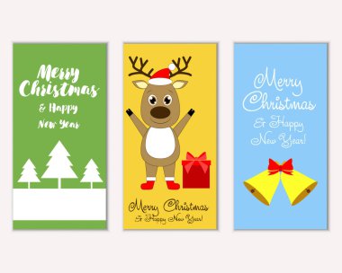 mutlu Noeller ve mutlu yeni yıl tebrik kartları vektör çizim