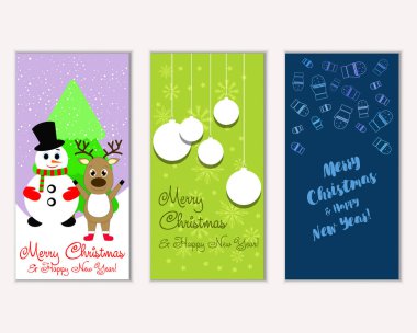mutlu Noeller ve mutlu yeni yıl tebrik kartları vektör çizim