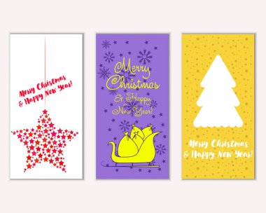 Mutlu Noeller ve mutlu yeni yıl tebrik kartları. Vektör çizim 