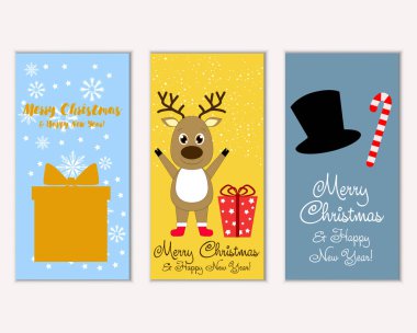 mutlu Noeller ve mutlu yeni yıl tebrik kartları vektör çizim       