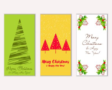 Mutlu Noeller ve mutlu yeni yıl tebrik kartları. Vektör çizim     