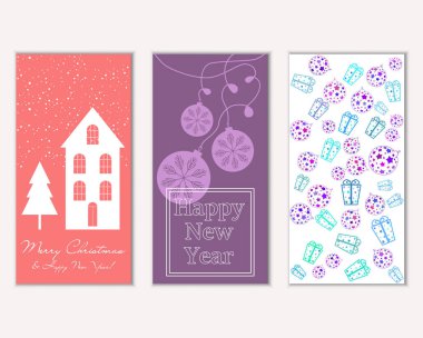 vektör çizim kış tatil tebrik kartları
