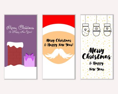 mutlu Noeller ve mutlu yeni yıl tebrik kartları vektör çizim     