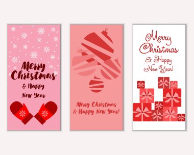 Mutlu Noeller ve mutlu yeni yıl tebrik kartları. Vektör çizim   