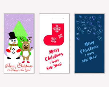 mutlu Noeller ve mutlu yeni yıl tebrik kartları vektör çizim