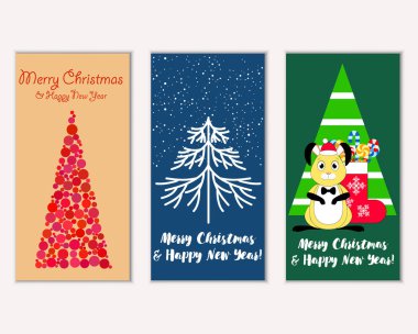mutlu Noeller ve mutlu yeni yıl tebrik kartları vektör çizim