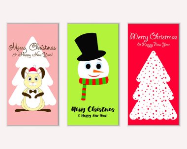 Renkli Noel kartları yılbaşı süsleri ve kardan adam vektör çizim ile