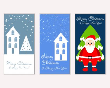 mutlu Noeller ve mutlu yeni yıl tebrik kartları vektör çizim     