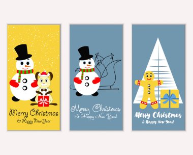 Mutlu Noeller ve mutlu yeni yıl tebrik kartları. Vektör çizim   