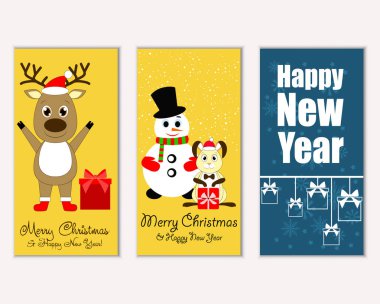 mutlu Noeller ve mutlu yeni yıl tebrik kartları vektör çizim   