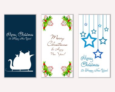 mutlu Noeller ve mutlu yeni yıl tebrik kartları vektör çizim     