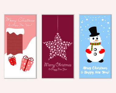 Renkli Noel kartları yılbaşı süsleri ve kardan adam vektör çizim ile
