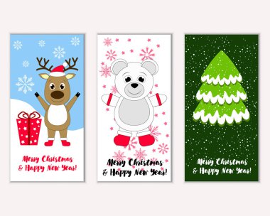 vektör çizim kış tatil tebrik kartları
