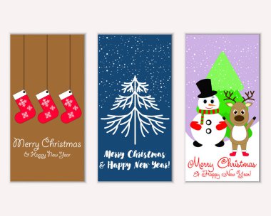 Mutlu Noeller ve mutlu yeni yıl tebrik kartları. Vektör çizim 