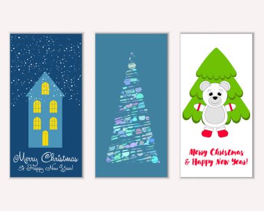 Mutlu Noeller ve mutlu yeni yıl tebrik kartları. Vektör çizim 