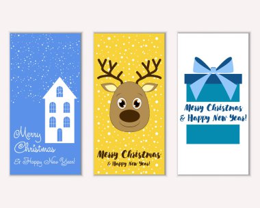 mutlu Noeller ve mutlu yeni yıl tebrik kartları vektör çizim     