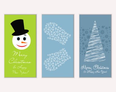 Renkli Noel kartları yılbaşı süsleri ve kardan adam vektör çizim ile