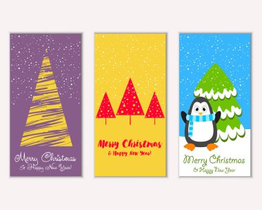Mutlu Noeller ve mutlu yeni yıl tebrik kartları. Vektör çizim 