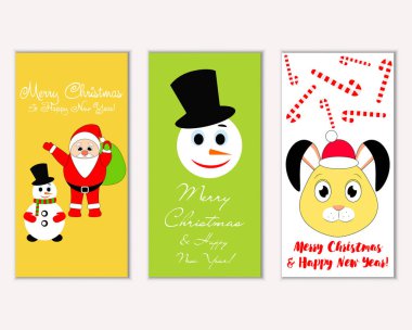 mutlu Noeller ve mutlu yeni yıl tebrik kartları vektör çizim       