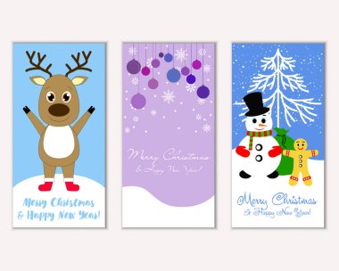 Mutlu Noeller ve mutlu yeni yıl tebrik kartları. Vektör çizim       