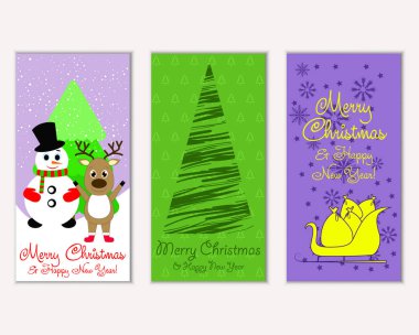 Mutlu Noeller ve mutlu yeni yıl tebrik kartları. Vektör çizim 