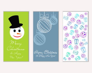Mutlu Noeller ve mutlu yeni yıl tebrik kartları. Vektör çizim   