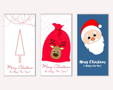 mutlu Noeller ve mutlu yeni yıl tebrik kartları vektör çizim     