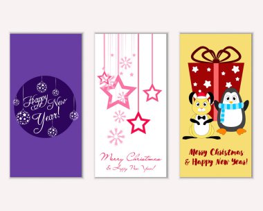 vektör çizim kış tatil tebrik kartları