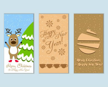mutlu Noeller ve mutlu yeni yıl tebrik kartları vektör çizim