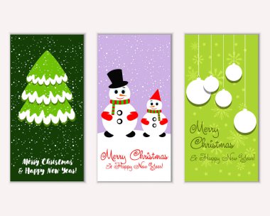 mutlu Noeller ve mutlu yeni yıl tebrik kartları vektör çizim