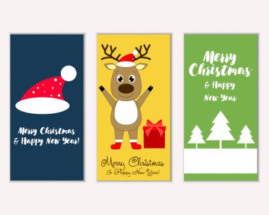 mutlu Noeller ve mutlu yeni yıl tebrik kartları vektör çizim