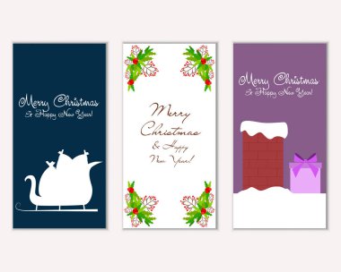 mutlu Noeller ve mutlu yeni yıl tebrik kartları vektör çizim     