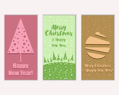 mutlu Noeller ve mutlu yeni yıl tebrik kartları vektör çizim