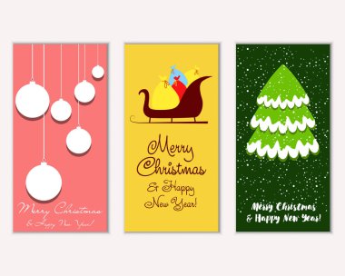 mutlu Noeller ve mutlu yeni yıl tebrik kartları vektör çizim