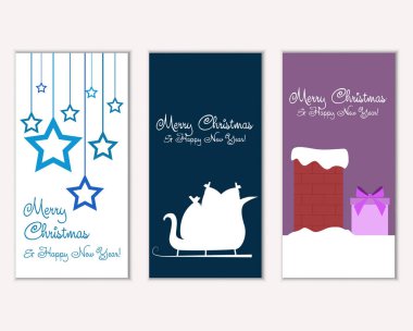 mutlu Noeller ve mutlu yeni yıl tebrik kartları vektör çizim     