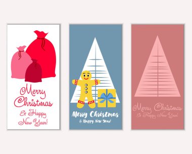 Mutlu Noeller ve mutlu yeni yıl tebrik kartları. Vektör çizim   