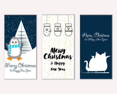 mutlu Noeller ve mutlu yeni yıl tebrik kartları vektör çizim     