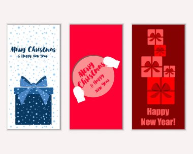 mutlu Noeller ve mutlu yeni yıl tebrik kartları vektör çizim      