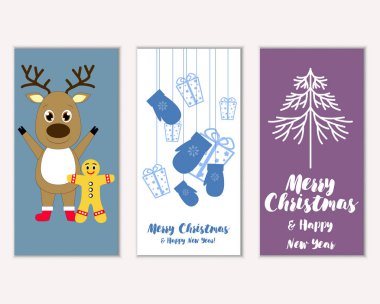 mutlu Noeller ve mutlu yeni yıl tebrik kartları vektör çizim     