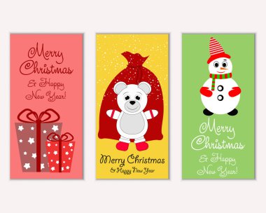 Mutlu Noeller ve mutlu yeni yıl tebrik kartları. Vektör çizim     