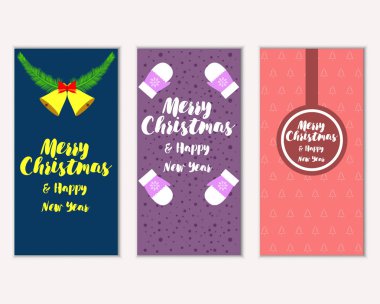mutlu Noeller ve mutlu yeni yıl tebrik kartları vektör çizim       