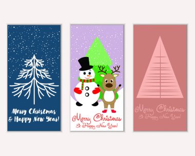Mutlu Noeller ve mutlu yeni yıl tebrik kartları. Vektör çizim   