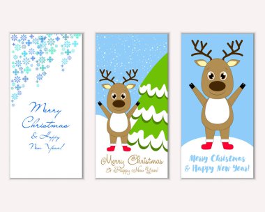 mutlu Noeller ve mutlu yeni yıl tebrik kartları vektör çizim