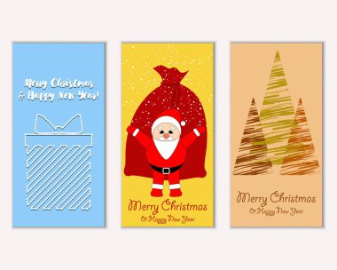 Mutlu Noeller ve mutlu yeni yıl tebrik kartları. Vektör çizim   