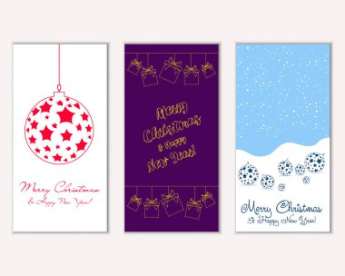 Mutlu Noeller ve mutlu yeni yıl tebrik kartları. Vektör çizim     