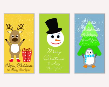 Mutlu Noeller ve mutlu yeni yıl tebrik kartları. Vektör çizim   