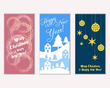Renkli Noel kartları ile yeni yıl süslemeleri, illüstrasyon vektör