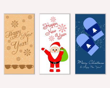 mutlu Noeller ve mutlu yeni yıl tebrik kartları vektör çizim